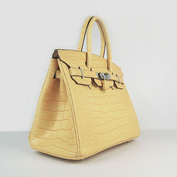 Replica Hermes Birkin 30CM Crocodile Veins Bag Yellow 6088 On Sale